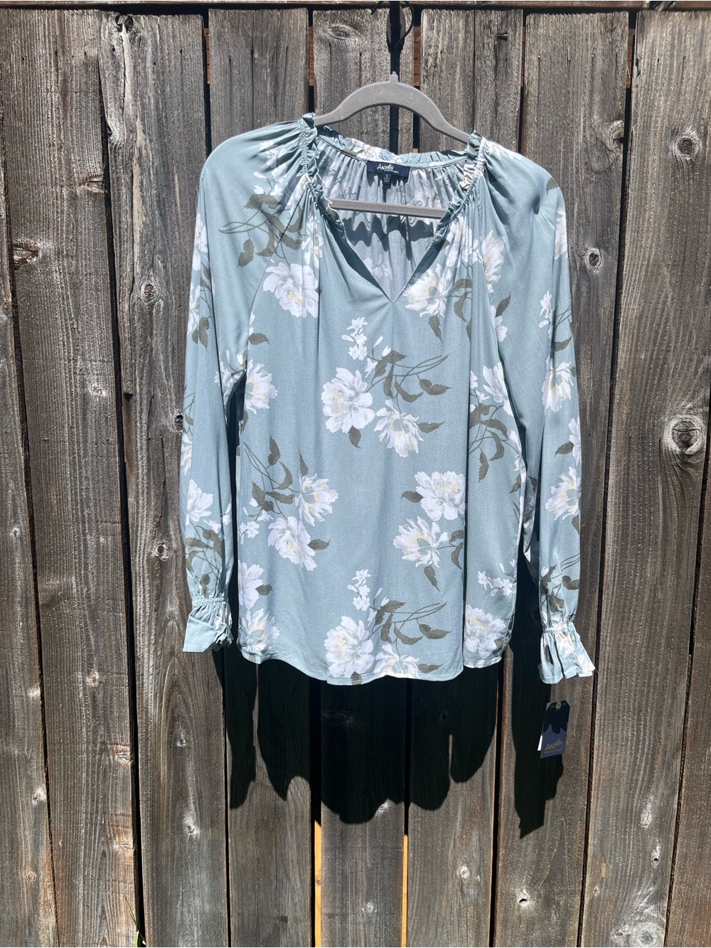 Angels Light Blue Floral V-Neck Long Sleeve Blouse size small